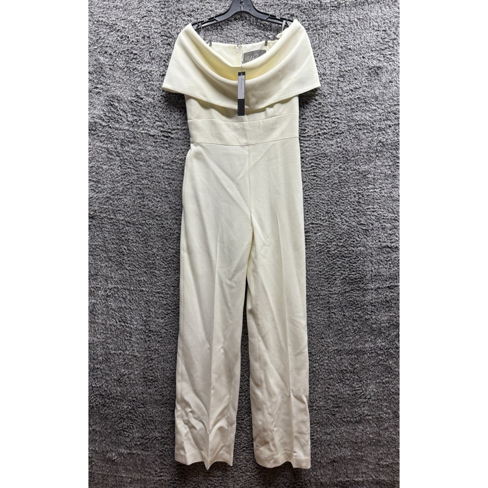 Lela Rose Off The Shoulder Jumpsuit Wool in Ivory Crepe Strapless Size 6 NWT